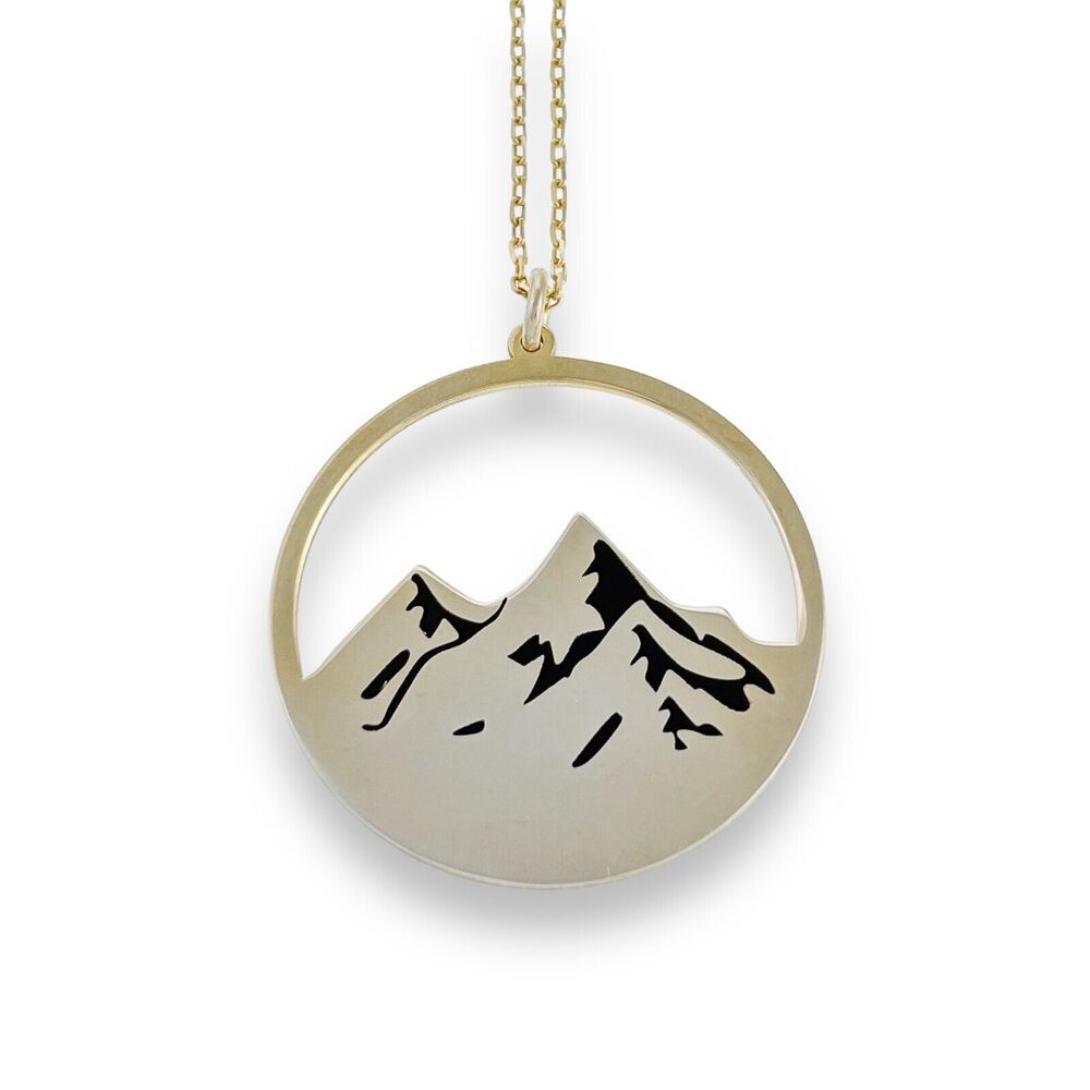 Vintage Gold-Tone Sterling Silver 925 Mountain Pendant Necklace 15.5-17.5"